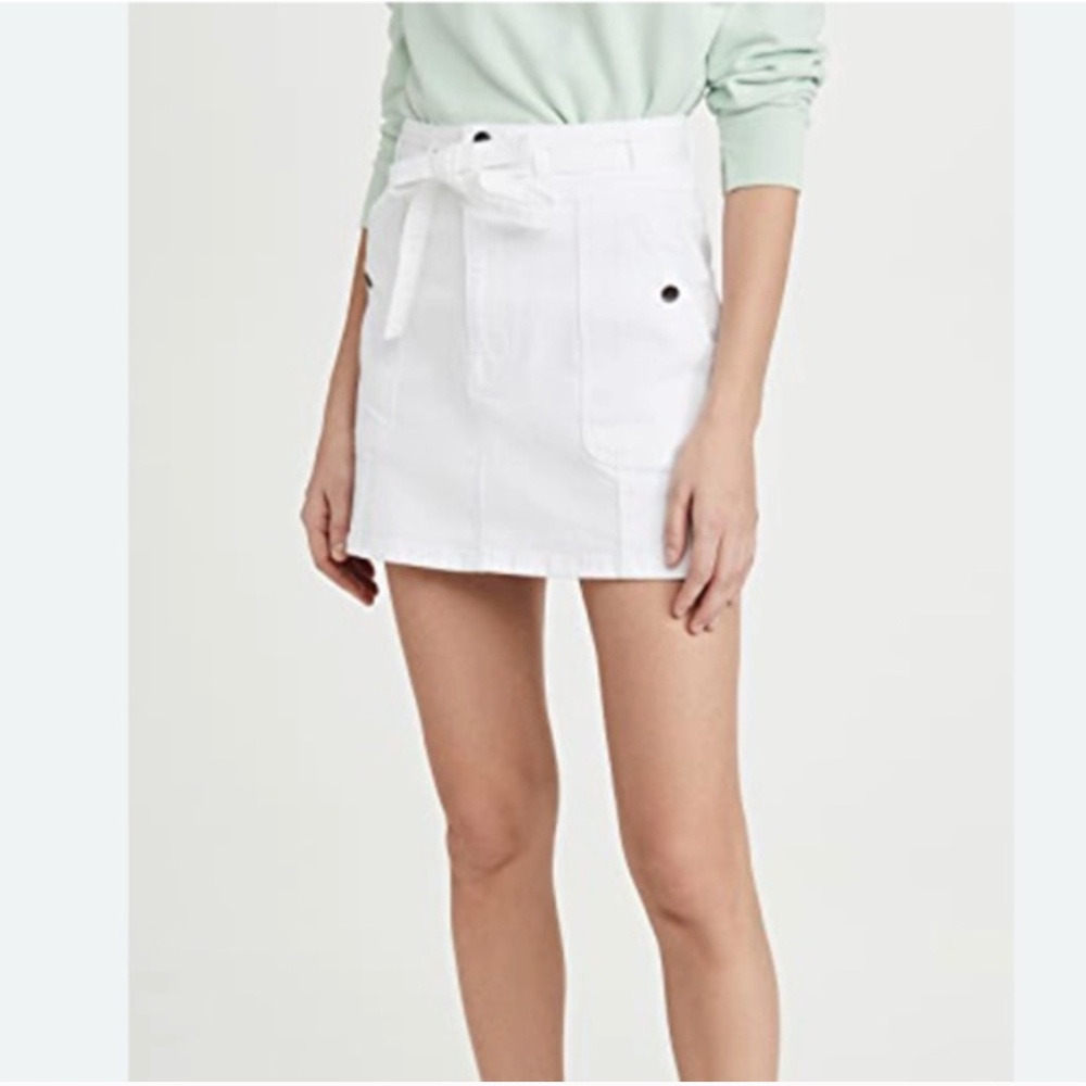 BNWOT- FRAME Le Mini Broderie Anglaise Denim Mini Skirt White Jean Waist Tie